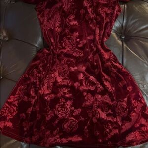 SHEIN Red Velvet Floral Mini Dress